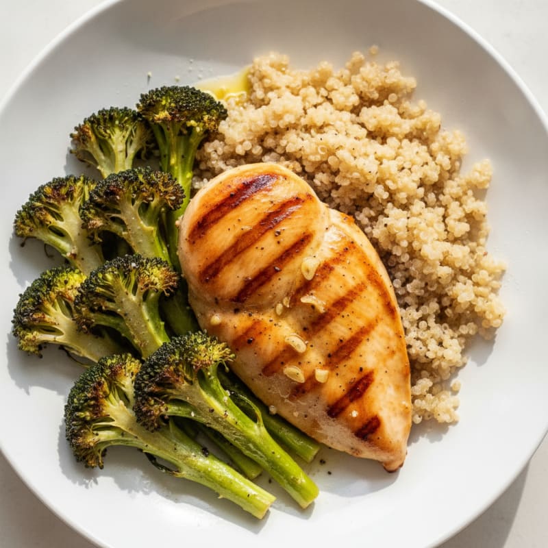 Grilled Chicken Breast with Quinoa and Roasted Broccoli
