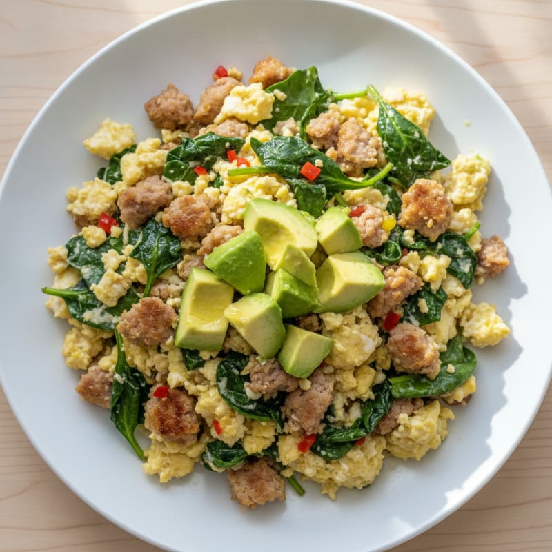 Egg White Scramble with Turkey Sausage and Spinach