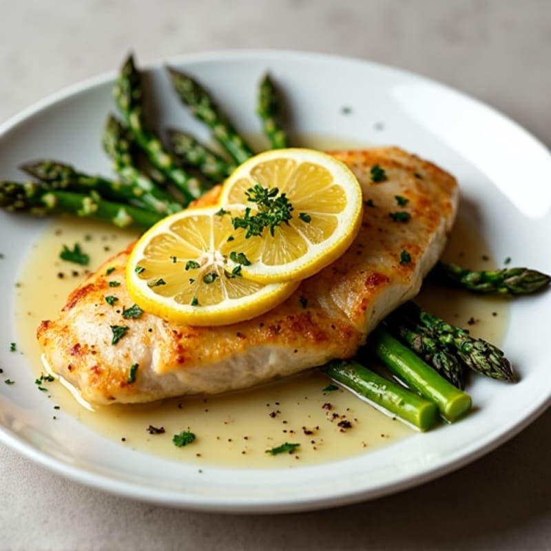 Crispy Lemon-Herb Pan-Seared Chicken with Roasted Asparagus