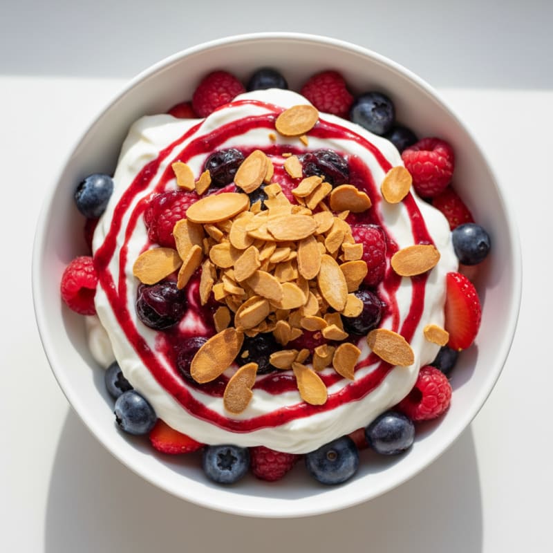 Greek Yogurt Protein Parfait with Mixed Berries and Almonds