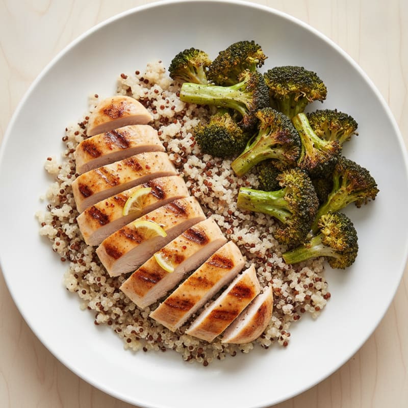 Grilled Chicken Breast with Quinoa and Roasted Broccoli