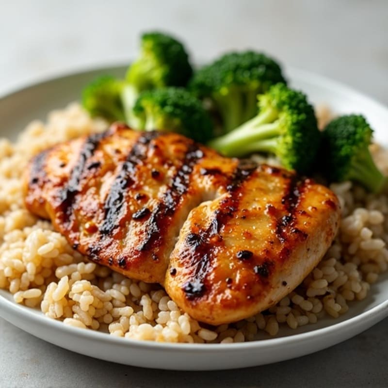 Grilled Hibachi Chicken with Steamed Broccoli and Brown Rice