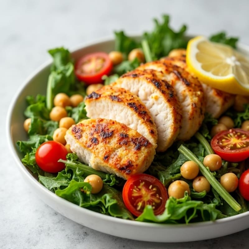 Grilled Chicken Breast Salad with Mixed Greens and Chickpeas