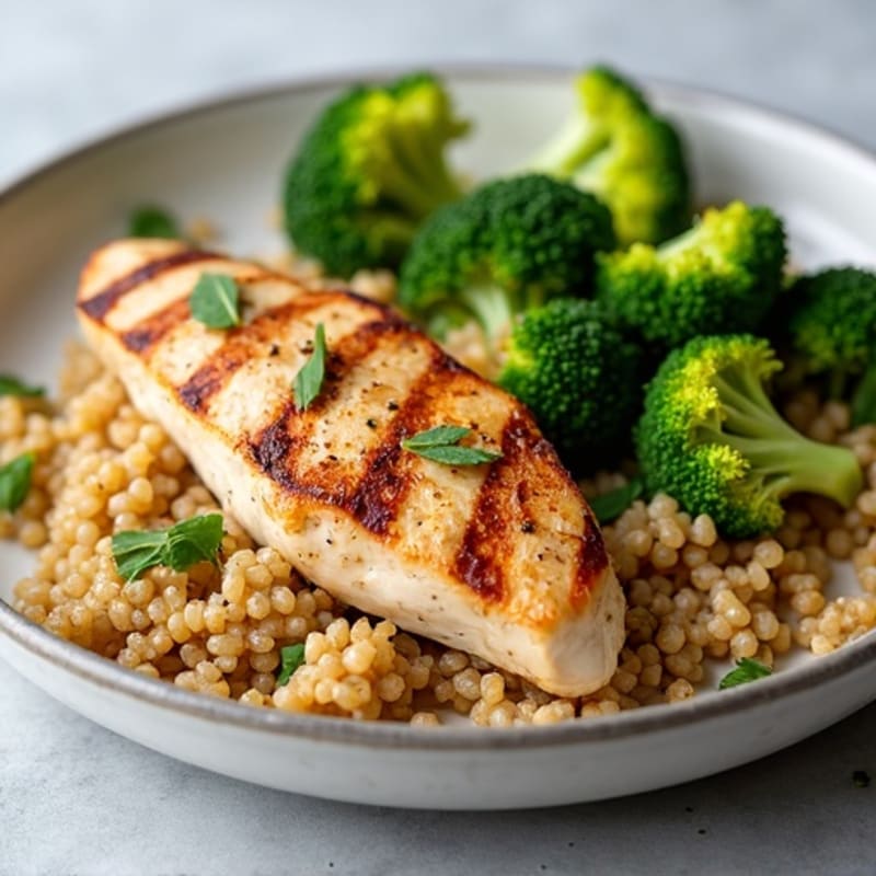 Grilled Chicken Breast with Quinoa and Steamed Broccoli