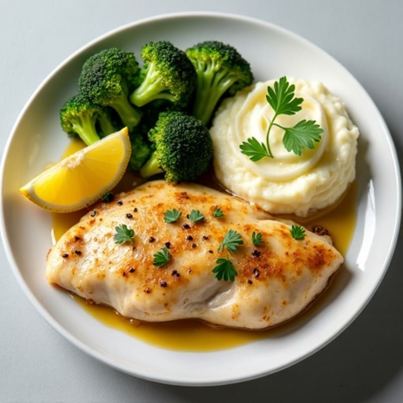 Lemon Garlic Chicken with Creamy Mashed Potatoes and Roasted Broccoli