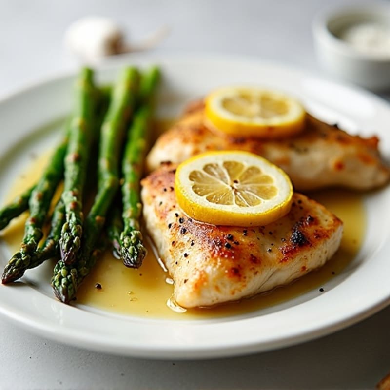 Lemon Garlic Pan-Seared Chicken with Roasted Asparagus