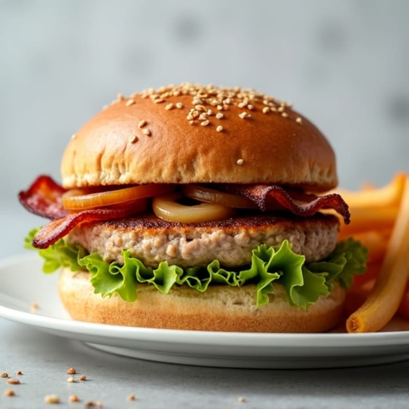 Lean Turkey-Bacon Burger with Caramelized Onions