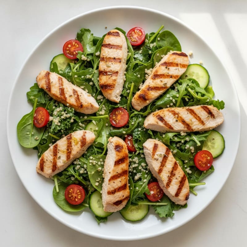 Grilled Turkey Breast Salad with Mixed Greens and Quinoa