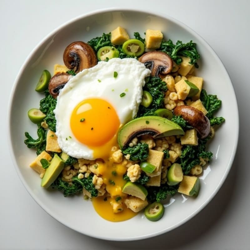 Cottage Cheese Scramble with Spinach and Sautéed Mushrooms