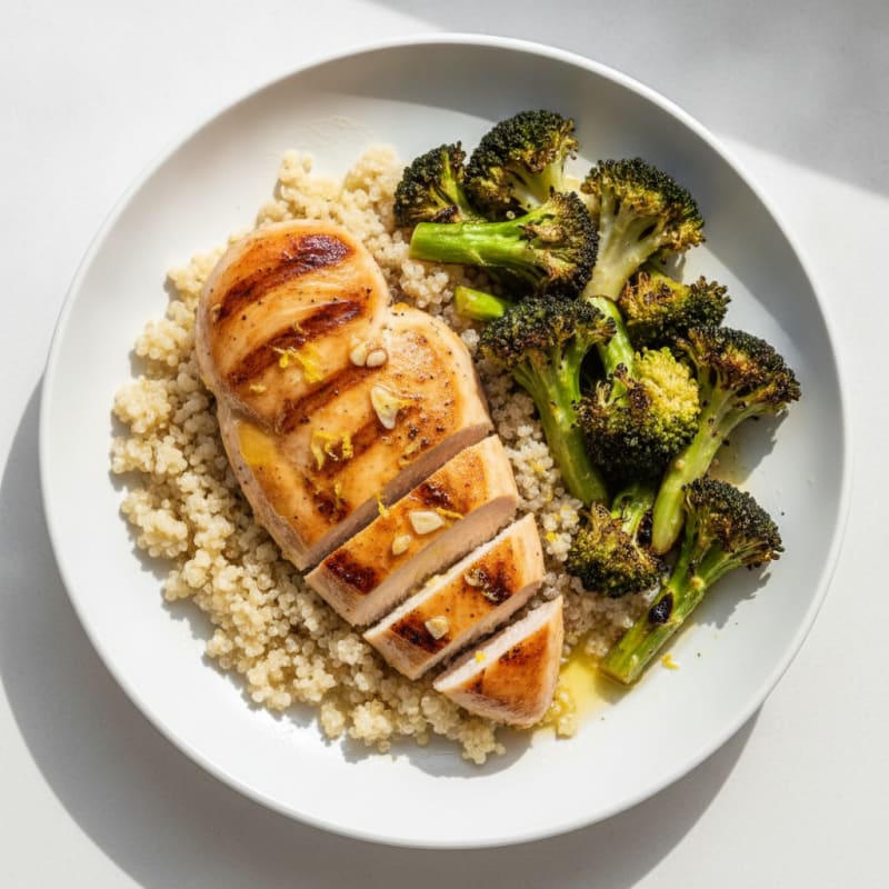 Grilled Chicken Breast with Quinoa and Roasted Broccoli