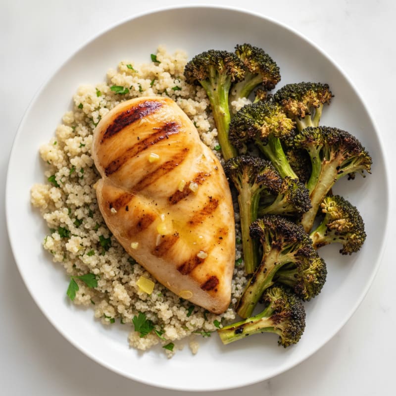 Grilled Chicken Breast with Quinoa and Roasted Broccoli