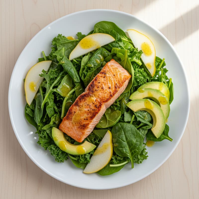 Grilled Salmon Salad with Avocado and Mixed Greens