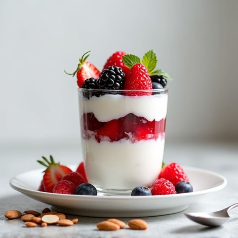 Greek Yogurt Protein Parfait with Mixed Berries and Almonds