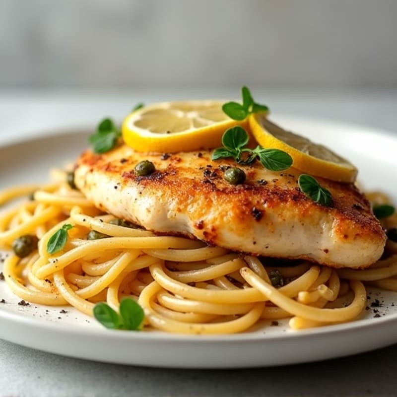 Zesty Pan-Seared Lemon-Caper Chicken with Whole Wheat Linguine