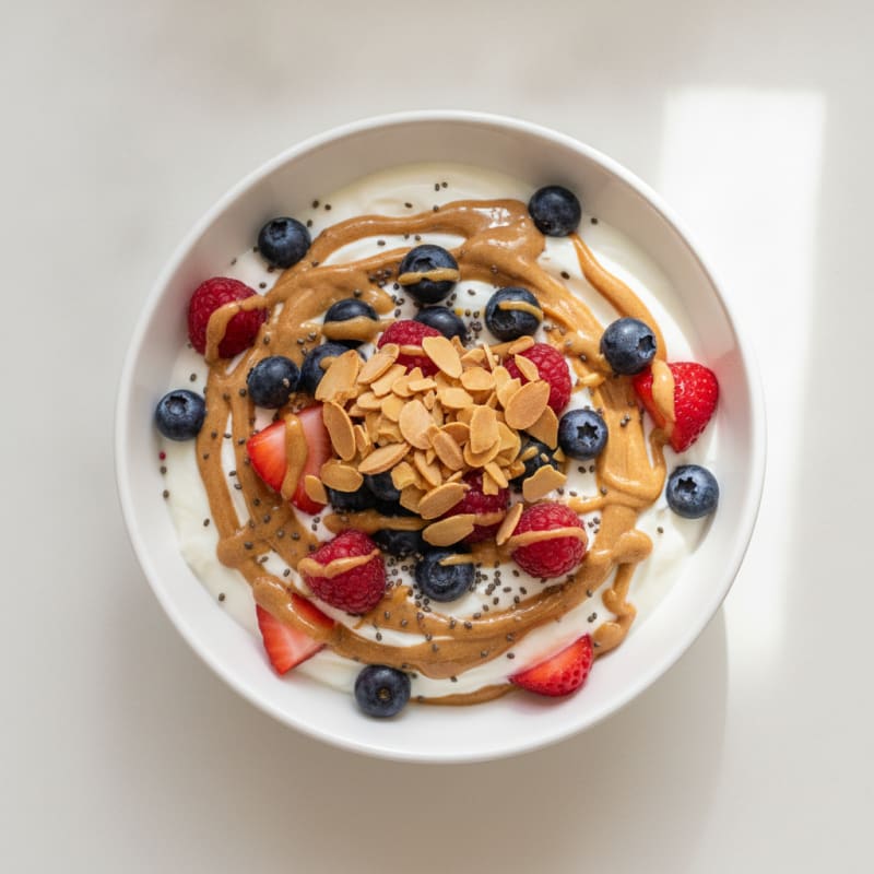 Creamy Greek Yogurt Parfait with Almond Butter and Mixed Berries