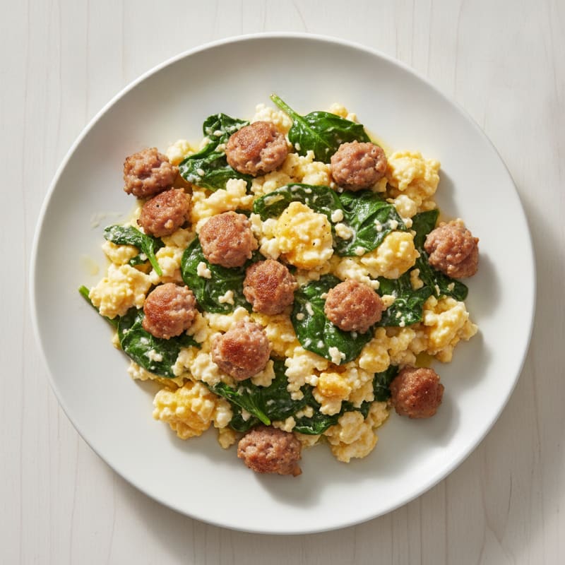 Cottage Cheese Scramble with Spinach and Turkey Sausage
