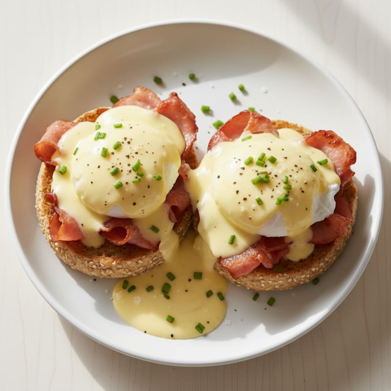 Creamy Hollandaise Eggs Benedict with Crispy Ham