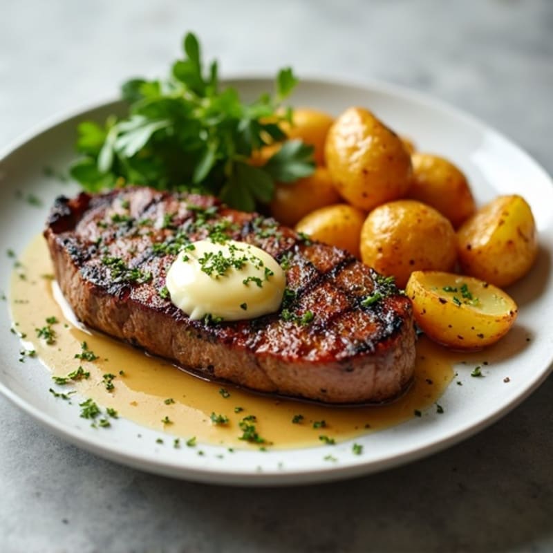 Herb-Garlic Butter Seared Steak with Roasted Baby Potatoes
