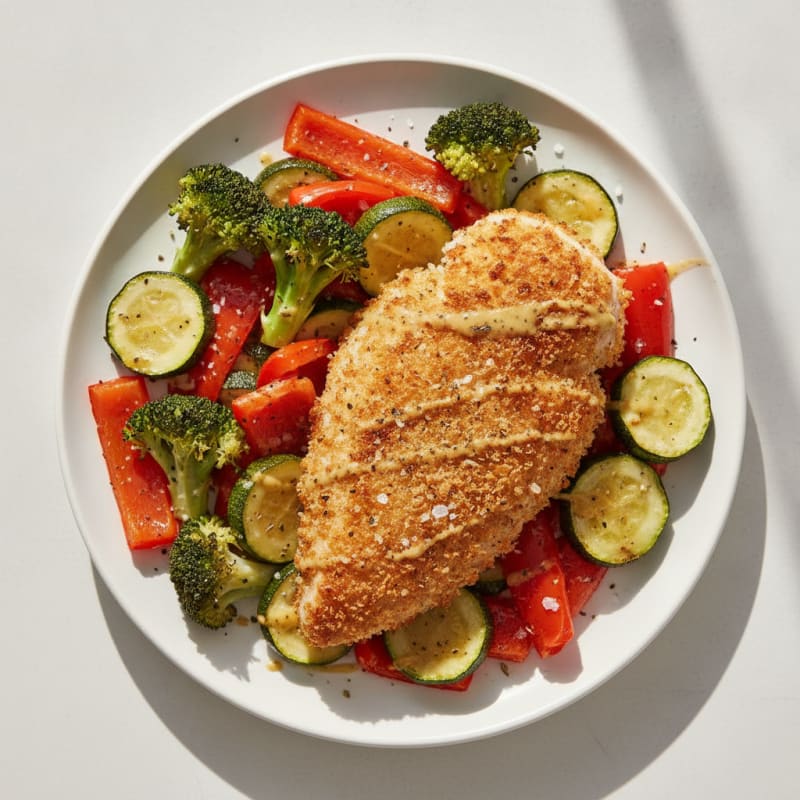 Sourdough Crusted Chicken with Roasted Vegetables
