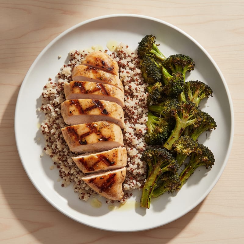 Grilled Chicken Breast with Quinoa and Roasted Broccoli