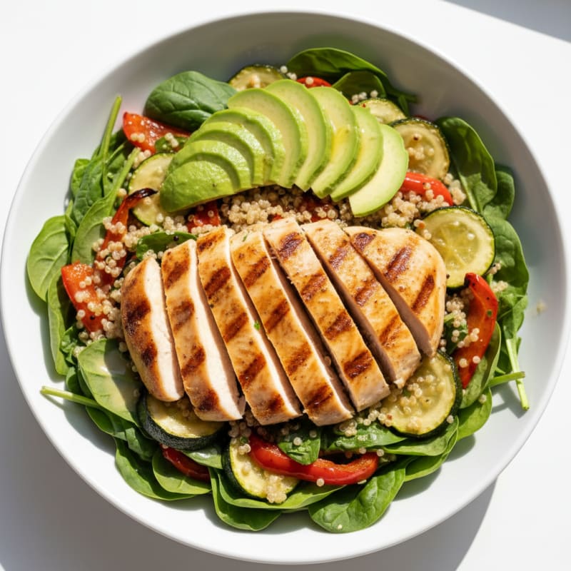 Grilled Chicken Salad with Quinoa and Roasted Vegetables