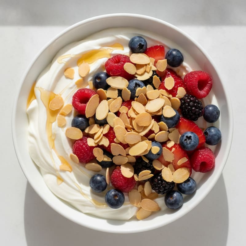 Creamy Greek Yogurt Protein Bowl with Mixed Berries and Almonds