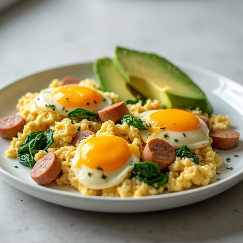 Egg White and Turkey Sausage Scramble with Spinach