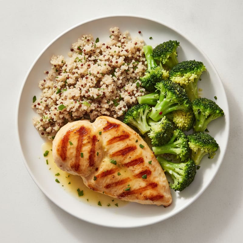 Grilled Chicken Breast with Quinoa and Steamed Broccoli