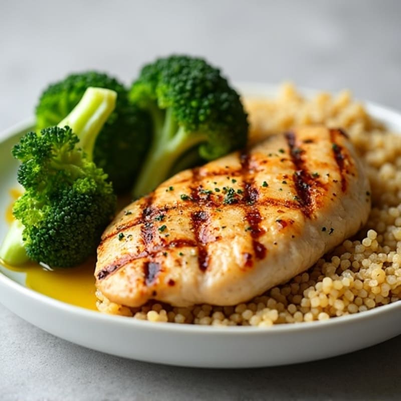Grilled Chicken Breast with Quinoa and Roasted Broccoli
