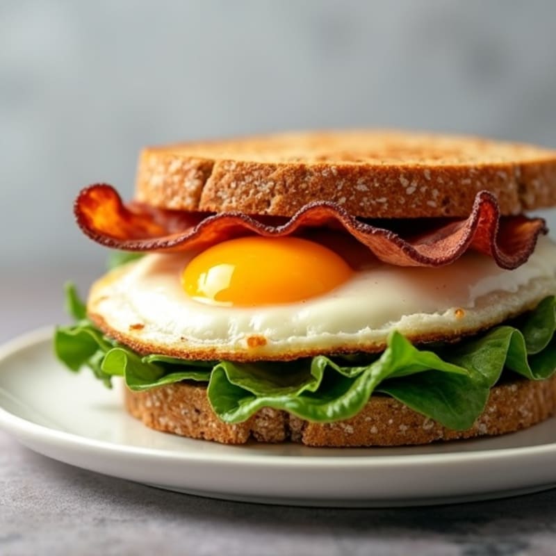 Fluffy Egg, Crispy Turkey Bacon, and Spinach Whole Grain Breakfast Sandwich