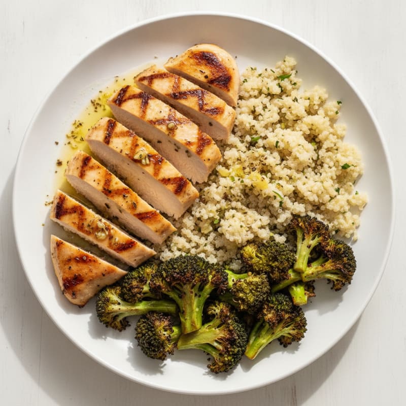Grilled Chicken Breast with Quinoa and Roasted Broccoli