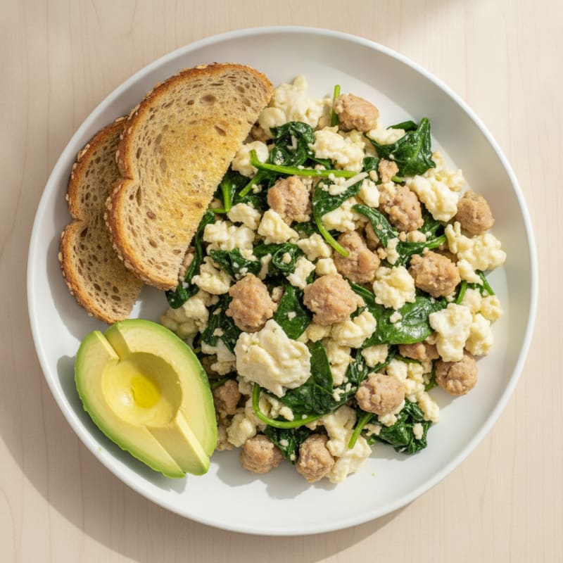 Egg White and Turkey Sausage Scramble with Spinach