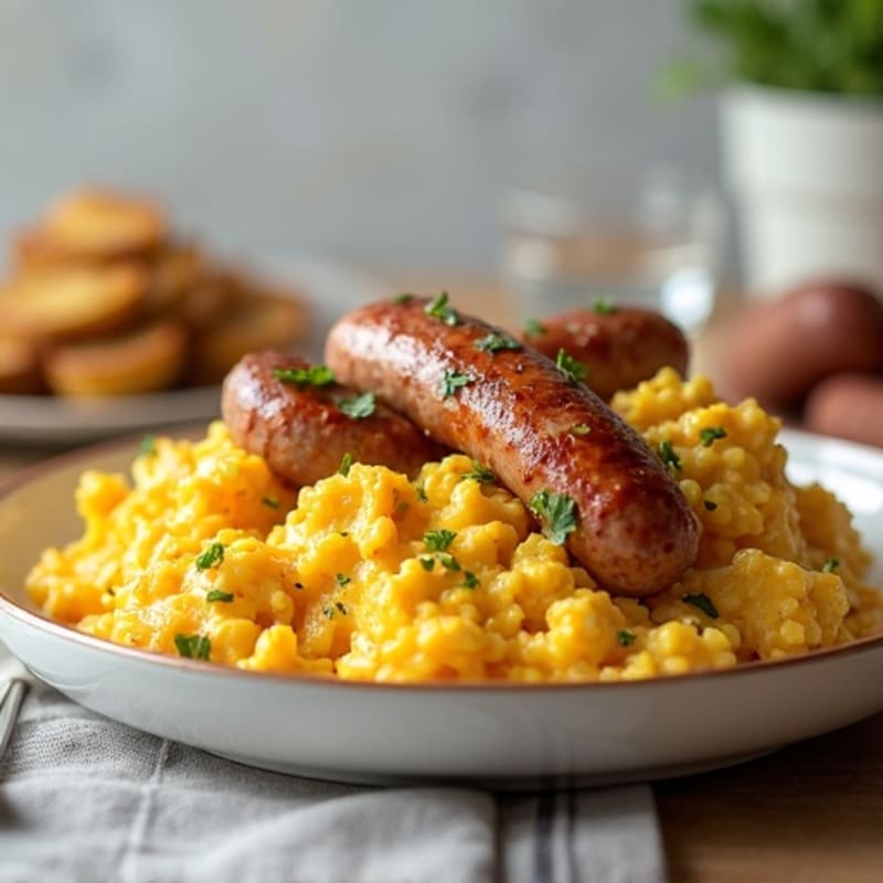 Egg White and Turkey Sausage Scramble with Roasted Sweet Potatoes