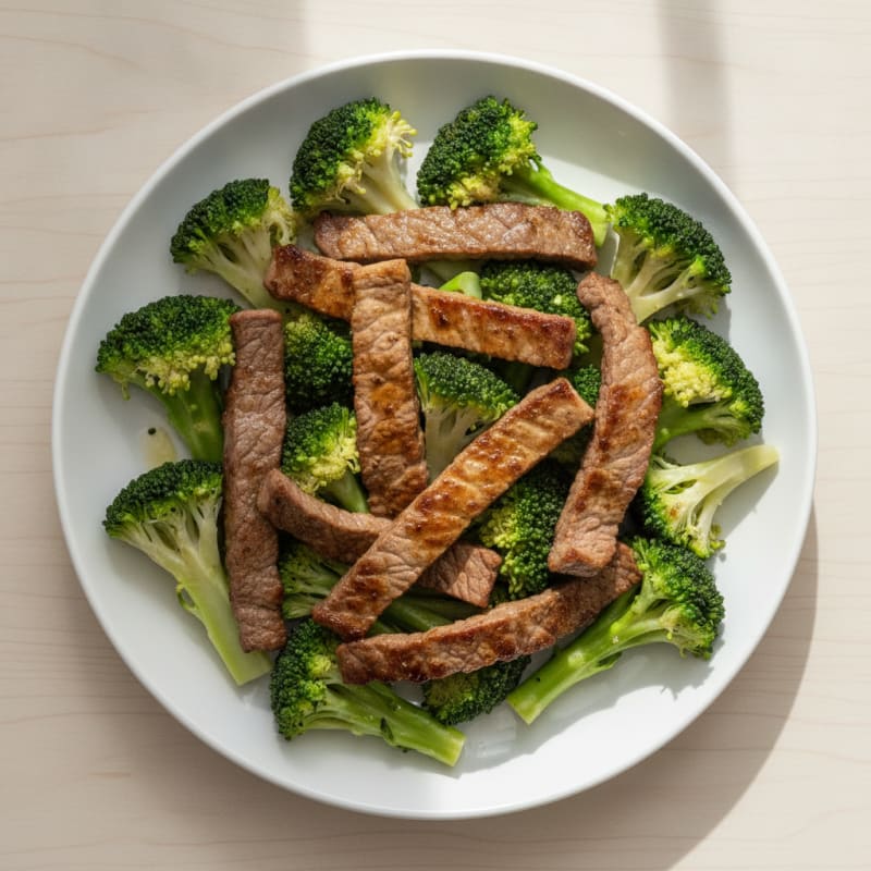 Seared Lean Beef Strips with Steamed Broccoli