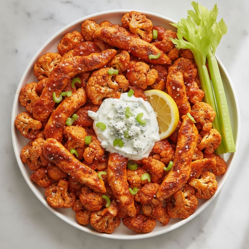 Buffalo Cauliflower with Blue Cheese Dip