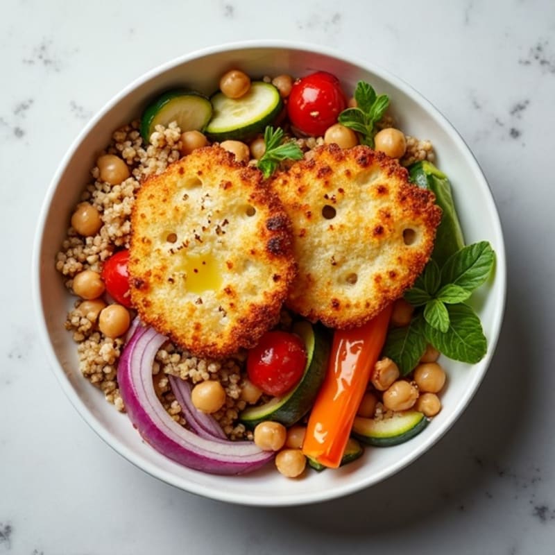 Crispy Halloumi and Quinoa Bowl with Roasted Vegetables