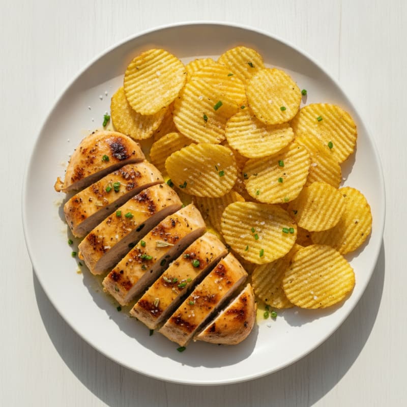 Baked Salt and Vinegar Potato Chips with Lemon-Herb Chicken