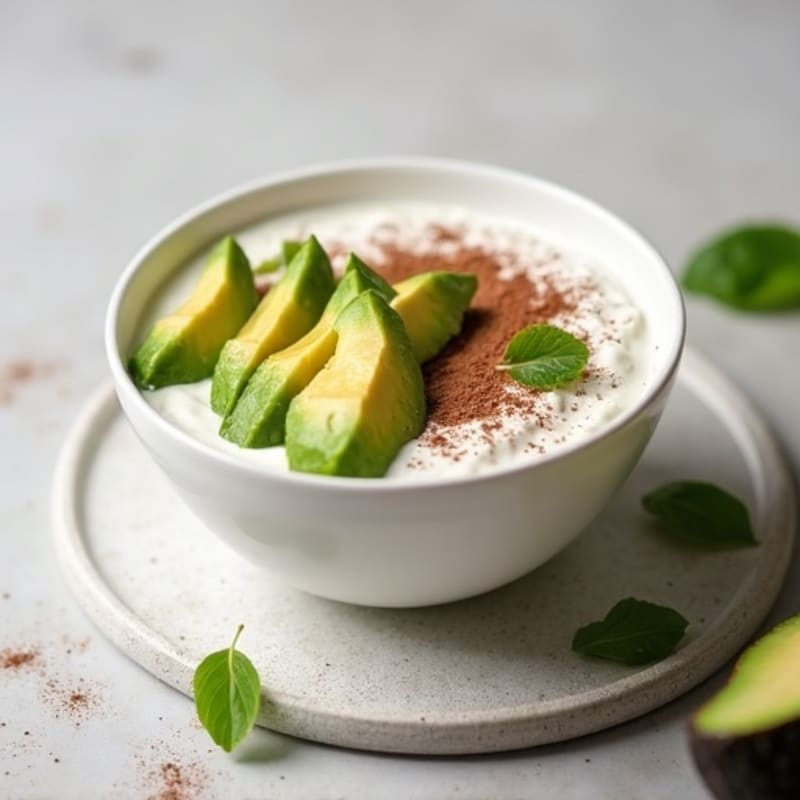 Creamy Protein Yogurt with Chopped Avocado and Cocoa