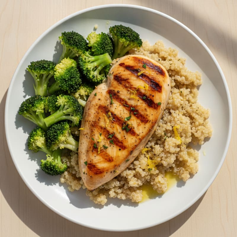 Grilled Chicken Breast with Quinoa and Steamed Broccoli