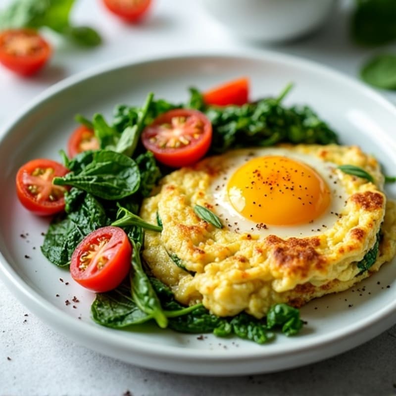 High-Protein Egg Scramble with Sautéed Greens and Cherry Tomatoes