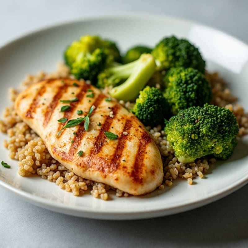 Grilled Chicken Breast with Quinoa and Roasted Broccoli