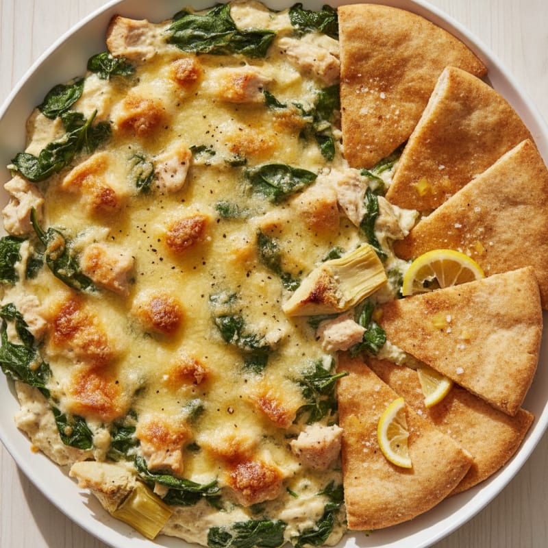 Creamy Spinach Artichoke Dip with Toasted Pita