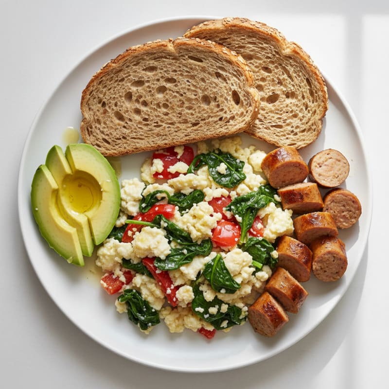 Egg White Vegetable Scramble with Turkey Sausage