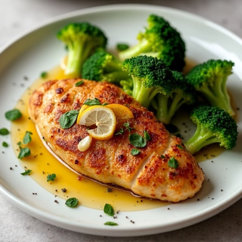 Crispy Lemon-Herb Roasted Chicken with Garlic Roasted Broccoli