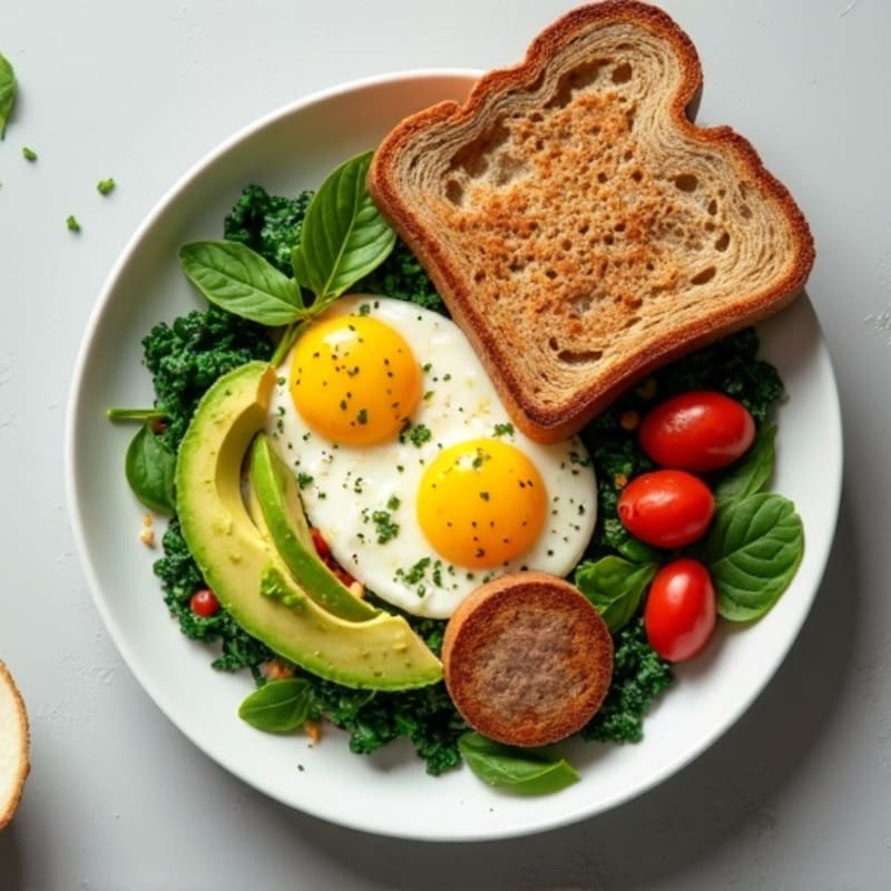 Egg White and Turkey Sausage Scramble with Spinach, Avocado & Toast