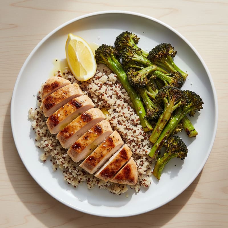 Grilled Chicken Breast with Quinoa and Roasted Broccoli
