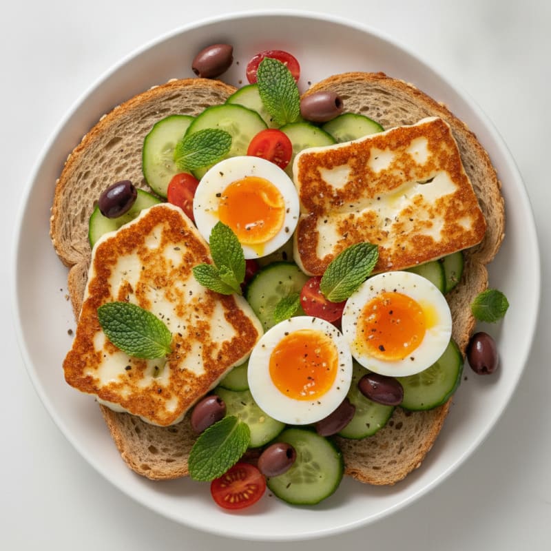 Halloumi Toast with Boiled Eggs and Fresh Mint