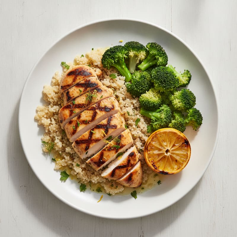 Grilled Chicken Breast with Quinoa and Steamed Broccoli