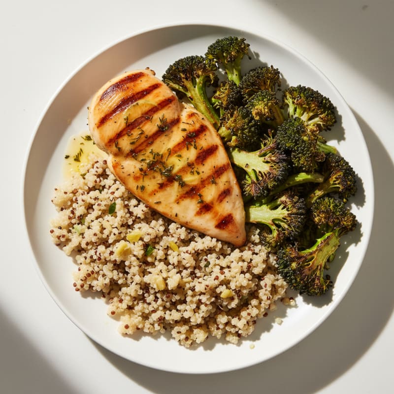 Grilled Chicken Breast with Roasted Broccoli and Quinoa