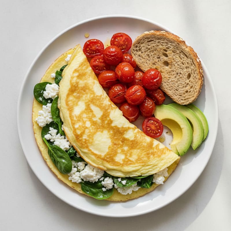 Egg White Spinach Omelet with Cottage Cheese and Cherry Tomatoes